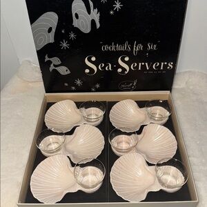 Vintage Karoff Original Sea Servers Set of 6 Pink Scallop Shell Appetizer Dishes